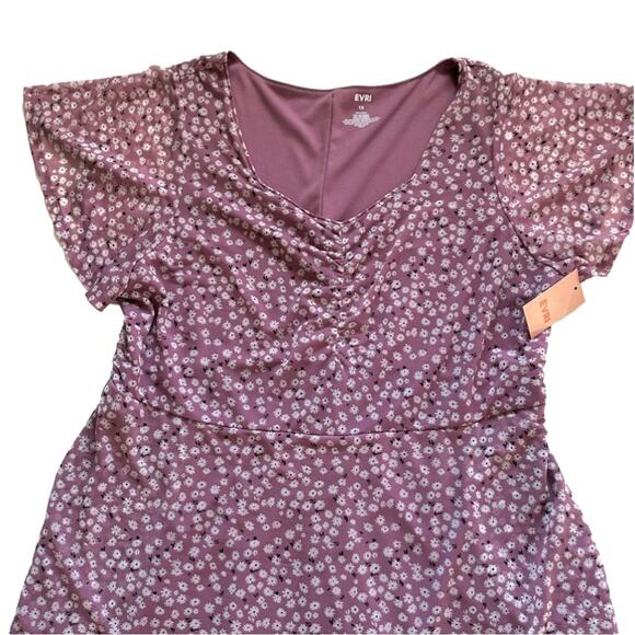 EVRI Dress Woman Lavender White Floral Short Sleeve Knee Length Chiffon Plus 1X - Picture 9 of 11